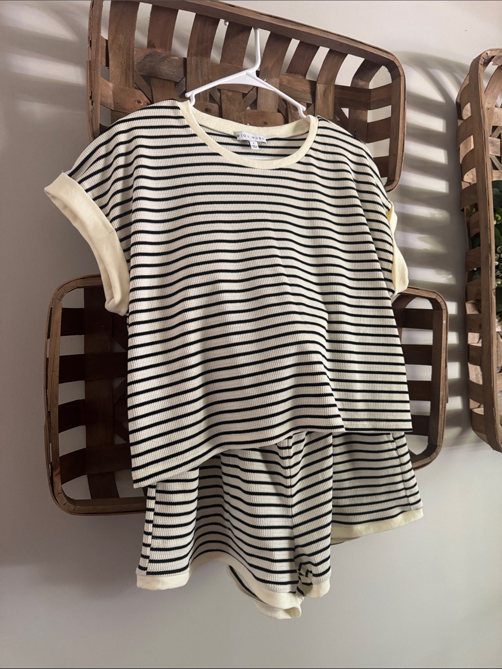 Striped Knit Short-Sleeve Top - Cream & Black